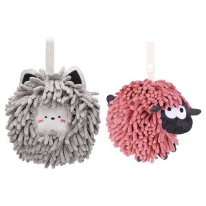 REGALWOVEN Cute Decorative Funny Sheep Shape Fast Drying Hanging Hand Towels 7" x 7" 2 Pcs - 1 of 4