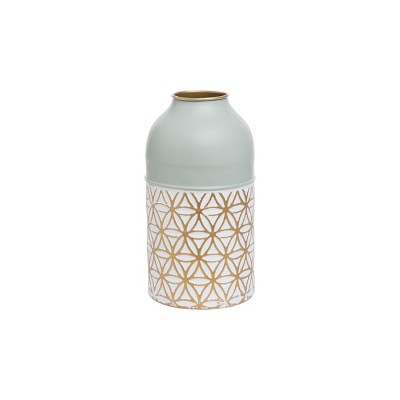 Modern Whitewash Floral Pattern Green Painted Brass Decorative Vase - Foreside Home & Garden