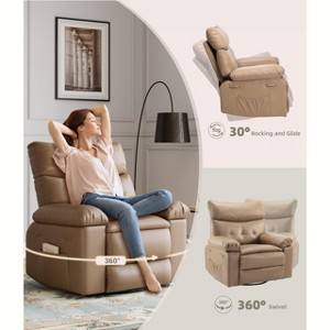 Jojoka Oversized Swivel Rocker Recliner Chair, Manual Reclining Sofa with Cup Holders & Side Pockets, Lazy Armchair for Adults - 1 of 4