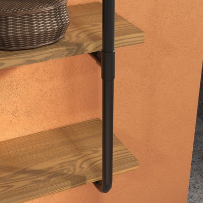 Industrial Brown Steel and Wood 4-Tier Wall Shelf