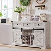 OKD 54" Wine Bar Cabinet w/Sliding Barn Door, Kitchen Coffee Bar Cabinet w/Wine & Glass Rack, 3 Drawers, Large Buffet Sideboard - 2 of 4