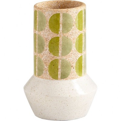 Creamy White Ceramic Decorative Table Vase with Circular Patterns