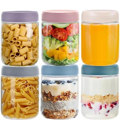 LunaLulinlk 6 Pack Overnight Oats Box with Lid, 16 oz Glass Mason Jar for Overnight Oats, Yogurt Container, Airtight Oatmeal Container