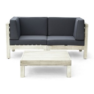 GDFStudio Keith Outdoor Acacia Wood Loveseat and Coffee Table Set with Cushions - 1 of 4