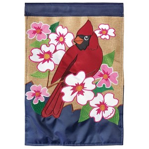 Magnolia Garden Vibrant Pink Blue Red Cardinal 19 x 13 Burlap Small House Flag - 1 of 2