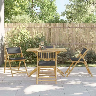 vidaXL 4 Piece Folding Bistro Chairs with Dark Gray Cushions Bamboo