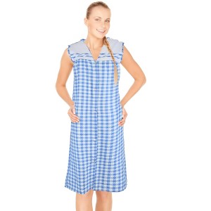 JEFFRICO House Dresses for Women with Pockets - Lightweight Breathable Sleeveless Muumuu & Nightgowns - Snap Front Housecoat and Dusters - 1 of 4