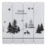 Northlight 16” White Merry Christmas Post Card Winter Scene Wooden Wall Sign
