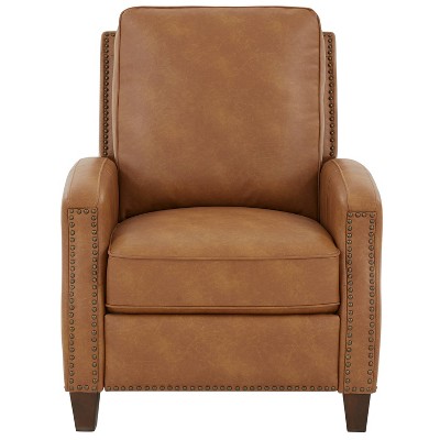 Saddle Brown Faux Leather Push Back Recliner with Nailhead Trim