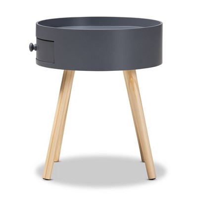 Mid-Century Modern Gray 15'' Wood Nightstand with Tray-Style Top