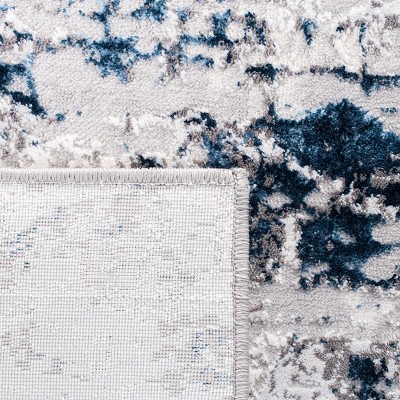 Amelia Blue and Gray Abstract Hand-knotted Runner Rug