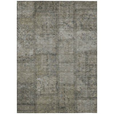 Taupe Brown And Beige Patchwork Washable Indoor Outdoor Area Rug