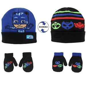 PJ Masks Reversible Winter Hat and 2 Pair of Gloves or Mittens Set, Boys Age 2-7 - 1 of 4