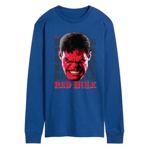 Men's - Marvel - Big Red Hulk Face Long Sleeve Graphic T-Shirt - 1 of 3