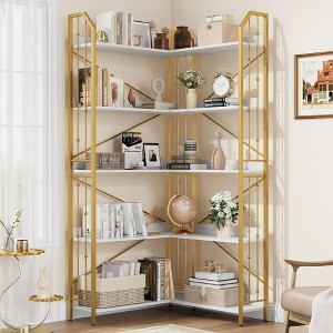 Garvee Corner Bookshelf Industrial Corner Bookcase, l Shaped Bookshelf  5 Tier/7 Tier Corner Shelf with Beaded Design and Adjustable Feet - 1 of 4