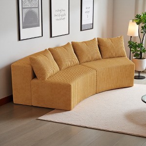 Curved Corduroy Modular Semi-Circular Sectional Sofa with 4 Pillows - 1 of 4