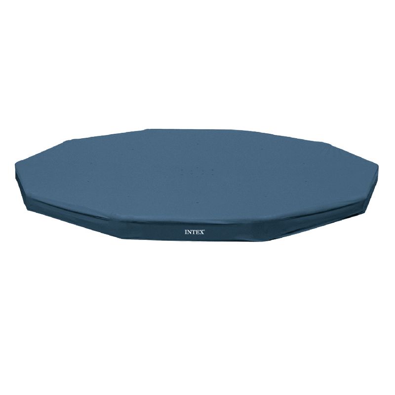 INTEX 28032E Pool Cover: For 15ft Round Metal Frame Pools – Includes Rope Tie – Drain Holes – 10in Overhang – Snug Fit, 1 of 7