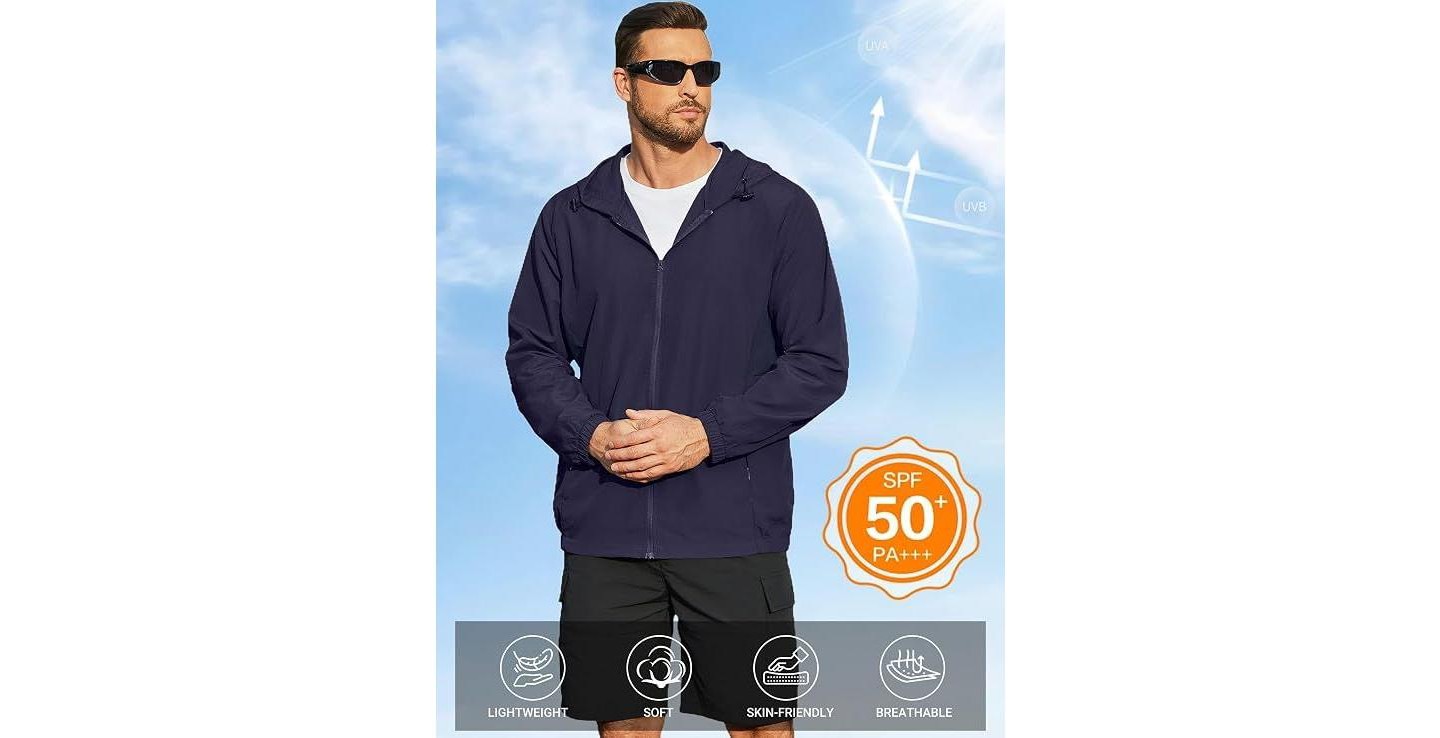 Мужская куртка COOFANDY Men' s UV Protective Hoodie Jacket UPF 50 Fishing Hiking Performance Zip Sun Shirt Men Navy, цвет: Тёмно-синий — фото 3