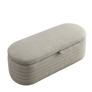 45 Inch Wide Contemporary Storage Ottoman Bench In Stone Grey Teddy Velvet,  with Safety Hinge,Assembled，For The Bed Room,Living Room And Entryway - 1 of 4