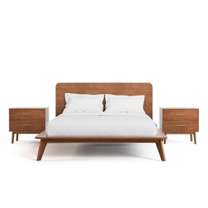 HOMES: Inside + Out 3pc Full Riverstone Mid-Century Wood Platform Bedroom Set with 2 Nightstands Walnut - 1 of 4