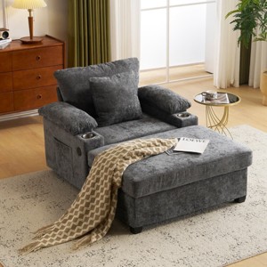 Modern Chenille Accent Chair with Ottoman and Storage Armrest, Oversized Comfy Lounge Chair for Living Room, Apartment, or Bedroom–The Pop Home - 1 of 4