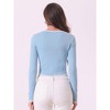 INSPIRE CHIC Women's Contrast Ribbed Knit Round Neck Button Decor Crop Sweater Shirt - 3 of 4