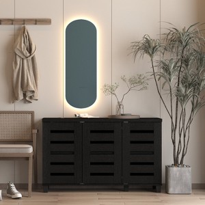 Galano 3-Door 16-Pair Shoe Storage Cabinet with Adjustable Shelves in Black Oak 45.3" W × 13" D × 28" H - 1 of 4