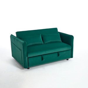 Airsurfer 3-in-1 Convertible Velvet Sleeper Sofa Bed with 2 Pillows, 55" Futon Couch with Adjustable Backrest and Side Pockets for Living Room - 1 of 4