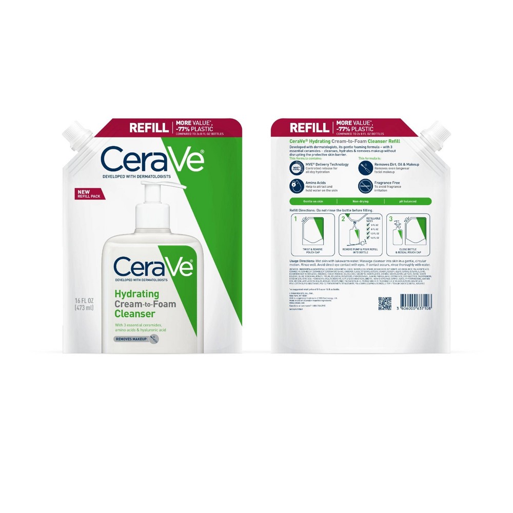 CeraVe Cream-to-Foam Cleanser Refill for Normal to Dry Skin- 16 fl oz