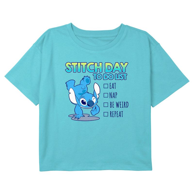 Girl's Lilo & Stitch To Do Check List Crop T-Shirt, 1 of 4