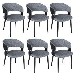 Modern Curved Backrest Dining Chairs Set of 6, PU Leather Upholstered Chair, Kitchen Chairs with Metal Legs for Dining Room - 1 of 4