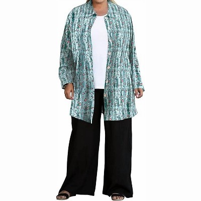 Women's Printed Long Sleeve Chiffon Button Up Rodie Tunic - Plus - On The Plus Side
