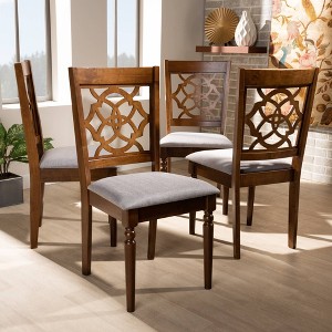 Set of 4 Lylah Dining Chair Gray/Walnut - Baxton Studio: Square Frame, Ring-Turned Legs, Polyester Upholstery - 1 of 4