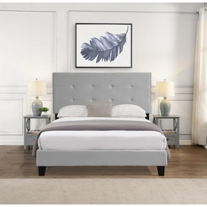 Streamdale Full Size Upholstered Platform Bed Frame With Pull Point Tufted Headboard, Strong Wood Slat - 1 of 4