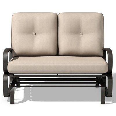 Tangkula Patio Loveseat Bench Steel Frame Furniture Rocking Bench With Cushions Outdoor