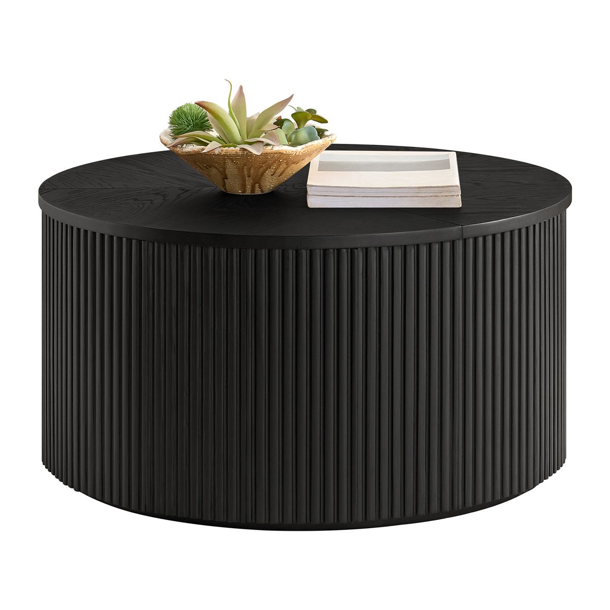Alaterre Furniture Amos Round Coffee Table for Living Room - 30 Inch Solid Wood Center Table - Mid Century Modern Living Room Furniture (Black)