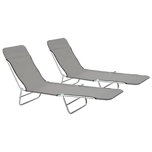 vidaXL Folding Sun Loungers 2 pcs Steel and Fabric Gray - 1 of 4