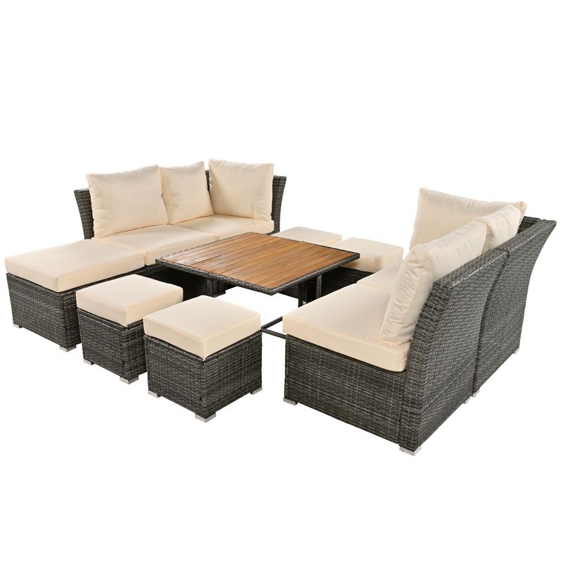 10 PCS Patio Rattan Furniture Set, Outdoor Conversation Sofa Set with CoffeeTable & Ottomans 4M -ModernLuxe, 5 of 12