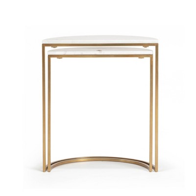 Kingston White Marble and Gold Metal Nesting Side Tables Set of 2