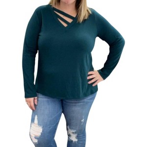 Women's Spliced Front Long Sleeve Top - White Birch - 1 of 2