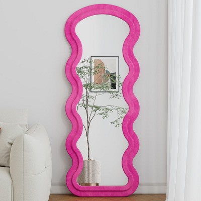 Full Length Wavy Floor Mirror with Stand, Decorative Wall Mirror for Bedroom, Dressing Room, Modern Framed Mirror-The Pop Home
