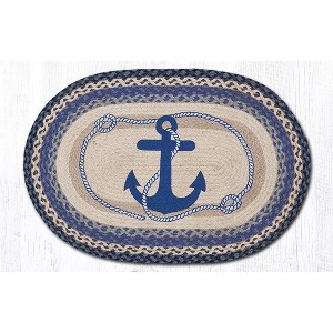 Earth Rugs Oval Patch Tread – Navy Anchor Design in Braided Jute, 20"x30" Nautical Entryway Rug for Coastal Decor - 1 of 3
