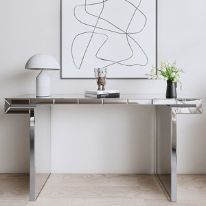 60" Silver Mirrored Console Table with Fluted Glass,Scratch-Resistant Glam Entryway Table for Living Room–The Pop Home - 1 of 4