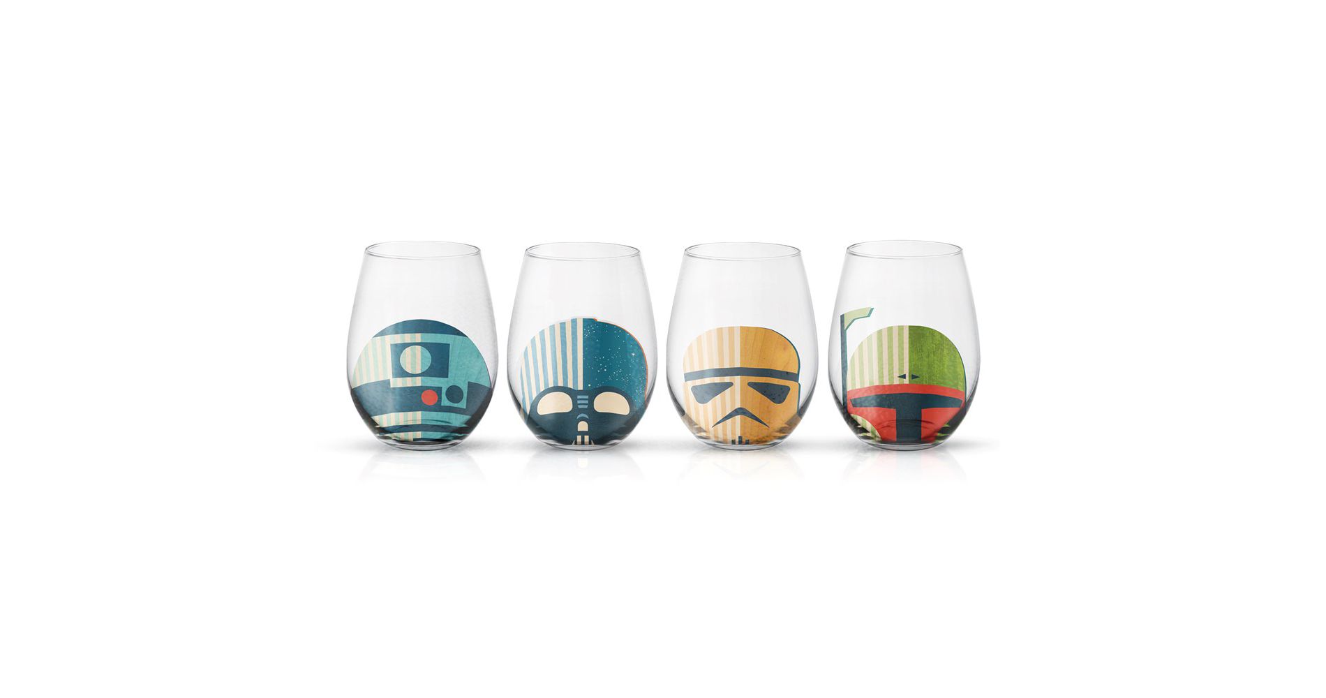 JoyJolt Star Wars Helmet Hues Stemless Drinking Glasses - 15 oz- Set of 4 Stemless Star Wars Glasses