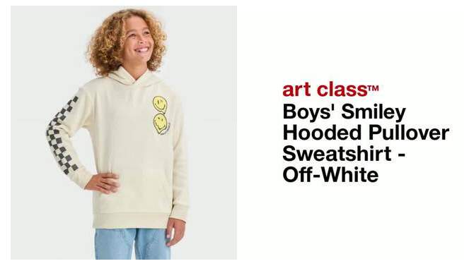 Boys' Smiley Hooded Pullover Sweatshirt - art class™ Off-White, 2 of 5, play video