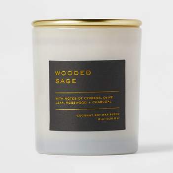 8oz Lidded Glass Jar Black Label Wooded Sage Candle - Threshold™