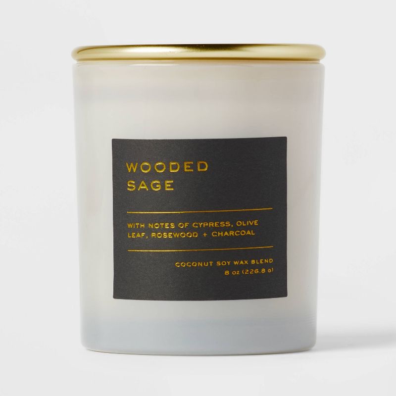 8oz Lidded Glass Jar Black Label Wooded Sage Candle - Threshold&#8482;, 1 of 8