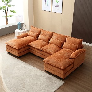 110.63" Modern U-Shaped Sectional Sofa with Pillows, Luxury Chenille Fabric Couch 4W - ModernLuxe - 1 of 4