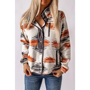 Gray Western Aztec Snap Buttoned Fleece Jacket - 1 of 2