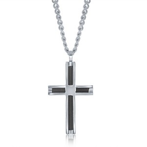 Metallo Stainless Steel Polished and Black Wire Cross Necklace - Black - 22 Inch - 1 of 3